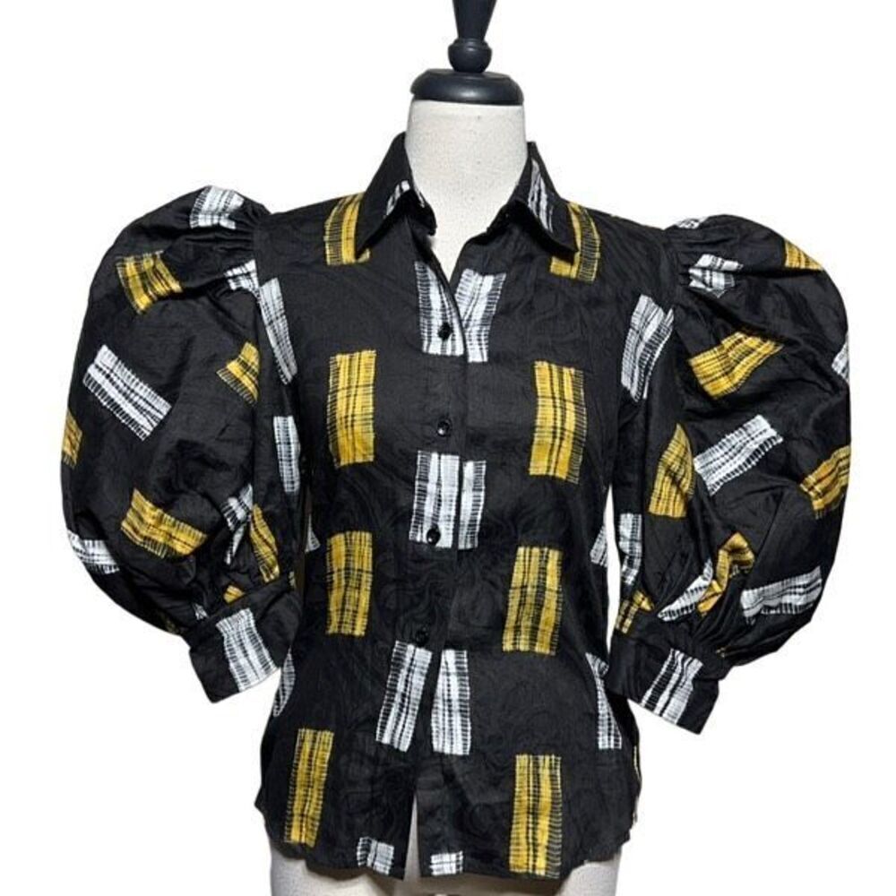 Busayo Tunjii Balloon Sleeve Dyed Button Front Shirt NWT Tola Blouse  Size XS